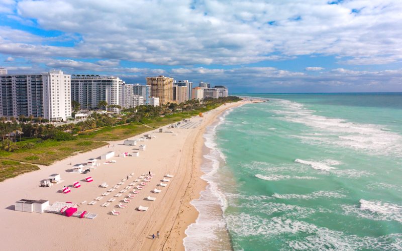 Aerial View of the Beach and Skyline at South Beach, Miami, Florida, USA