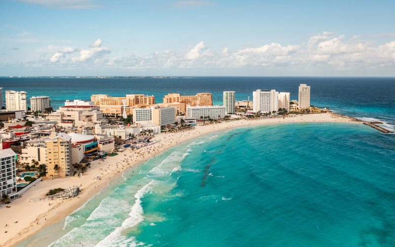 Aerial view of resort area in Cancun