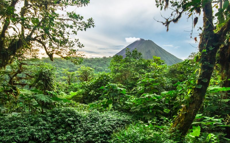 Volcan Arenal rises out of the jungle and dominates the landscape near the town of La Fortuna, Costa Rica.